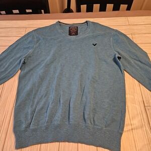 American Eagle Sweater Mens Large Blue Lightweight Button‎ Down Cotton